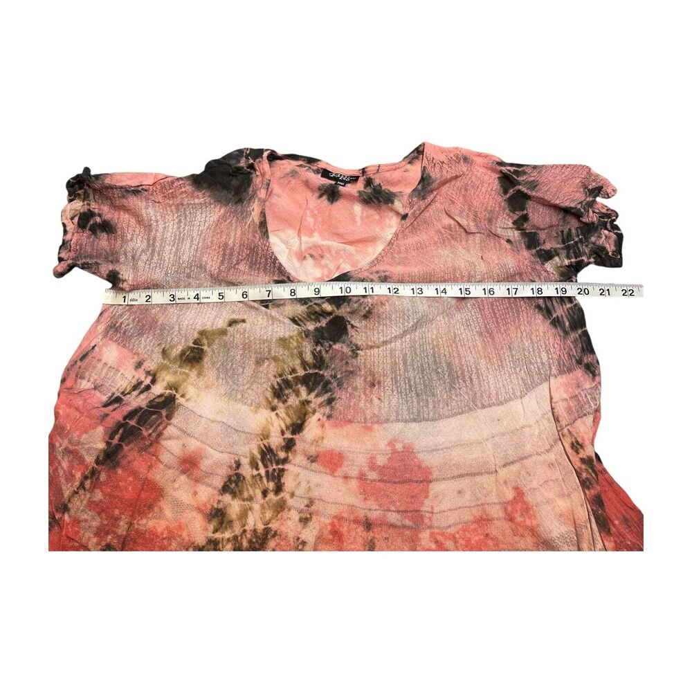 Papa Vancouver Blouse Top Womens Free Size Coral Black Printed Classic Round Hem - Picture 4 of 8